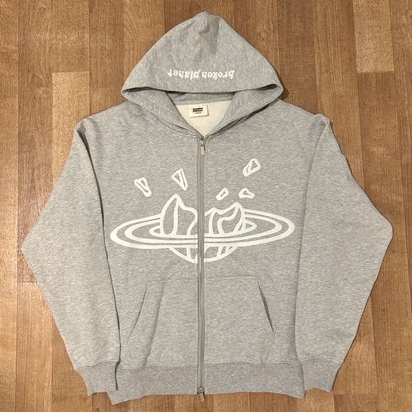 Brand New Broken Planet Zip Up Hoodie - Grey - Picture 1 of 9